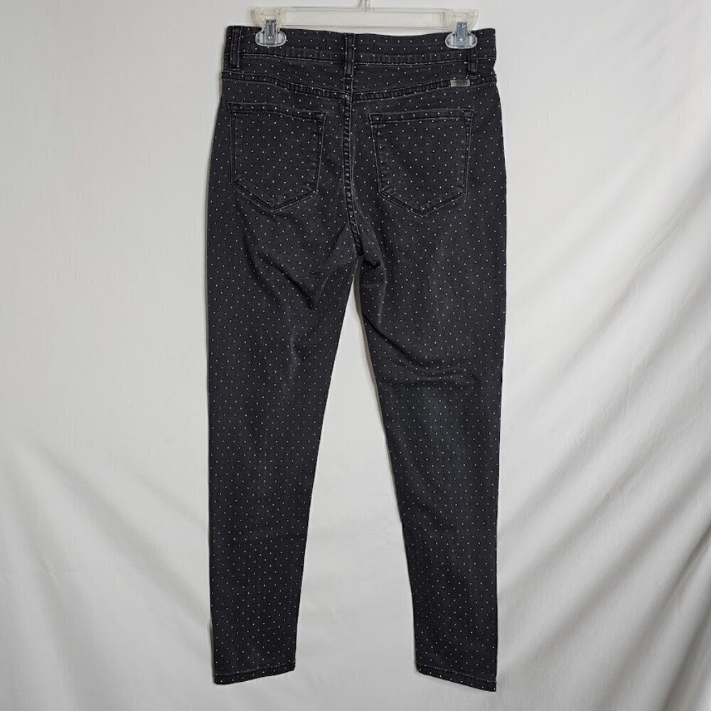 KANCAN Skinny Jeans size 9/28 BLACK w POLKA DOTS Preppy Mid Rise Pants Chic Cute - Picture 7 of 9